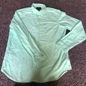 Green and white striped button down